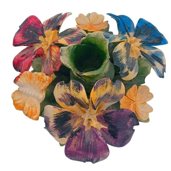 Vintage 1950s Capodimonte Candle Holders With African Violets & Butterflies Flor - Picture 4 of 13